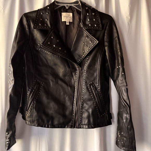 Silence + Noise Studded Embroidered Black Faux Leather Full Zip Jacket Women S - Picture 2 of 13